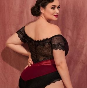 Plus Contrast Lace Mesh Teddy Bodysuit